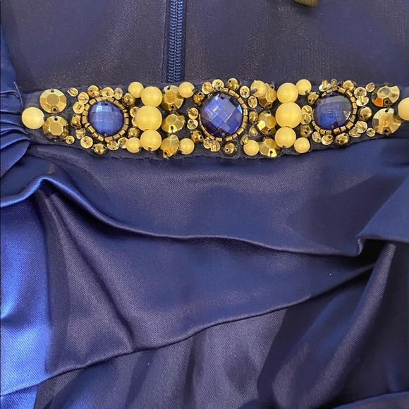 Jax Royal Blue Satin Beaded Knee Length Formal Sheath Dress Size 6 - Picture 3 of 6